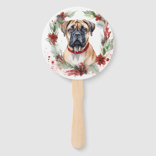 Bullmastiff Christmas Wreath Festive Pup  Hand Fan