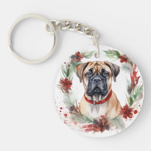 Bullmastiff Christmas Wreath Festive Pup Key Ring