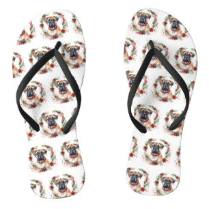 Bullmastiff Christmas Wreath Festive Pup  Thongs