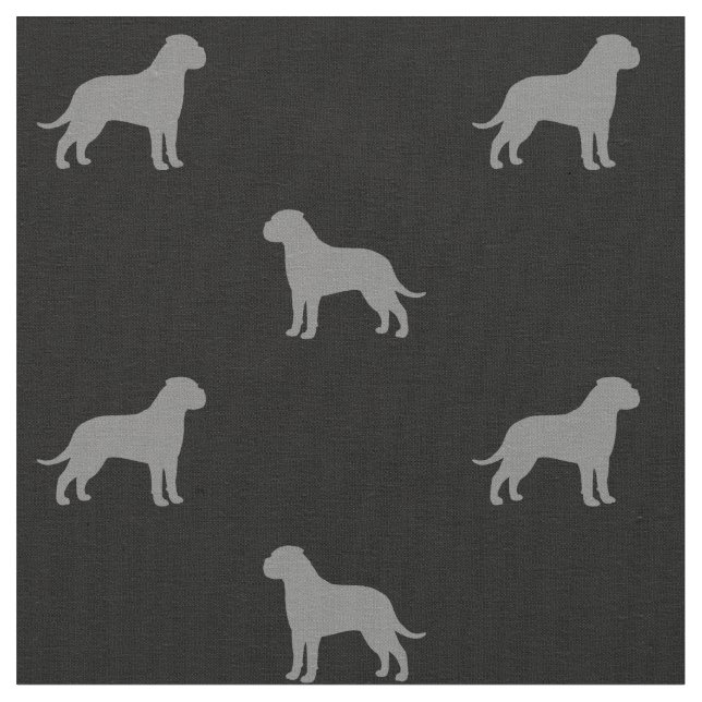 Bullmastiff Dog Breed Silhouettes Patterned Fabric (Close Up)