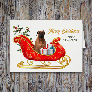 Bullmastiff Dog Christmas Sleigh Card