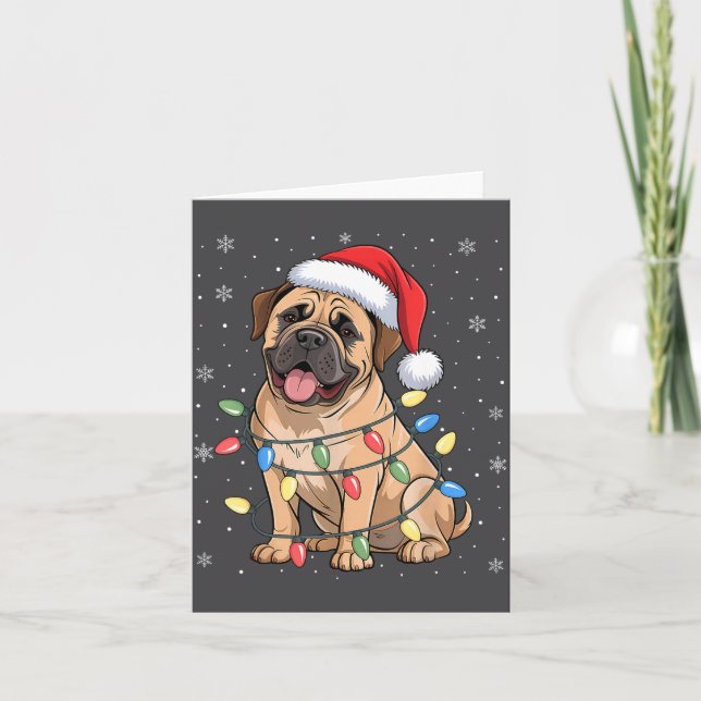 Bullmastiff Dog Christmas Tree Lights Dogs Xmas Pa Card (Front)