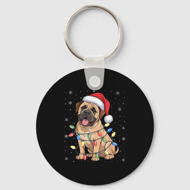 Bullmastiff Dog Christmas Tree Lights Dogs Xmas Pa Key Ring (Front)