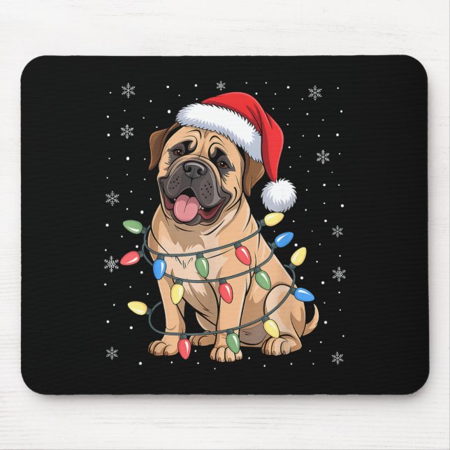 Bullmastiff Dog Christmas Tree Lights Dogs Xmas Pa Mouse Pad (Front)