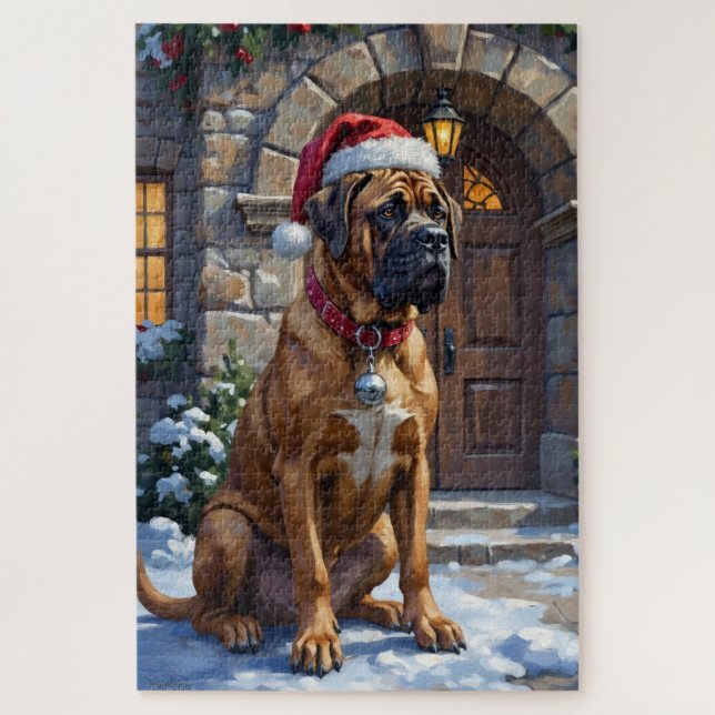Bullmastiff Dog Guardian of Christmas Manor Art Jigsaw Puzzle (Vertical)