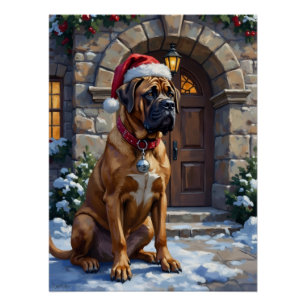 Bullmastiff Dog Guardian of Christmas Manor Art Poster