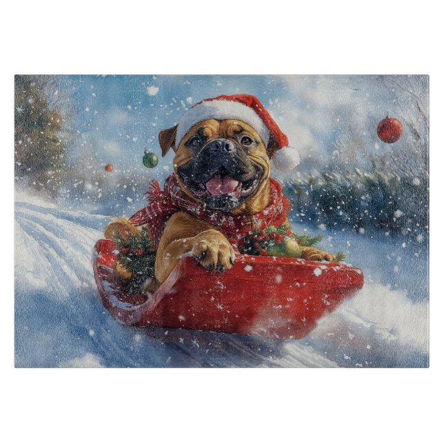 Bullmastiff Dog in Sledge Let it Snow Christmas Cutting Board (Front)