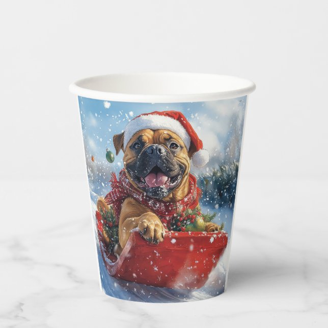 Bullmastiff Dog in Sledge Let it Snow Christmas Paper Cups (Front)
