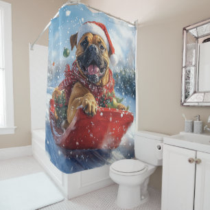 Bullmastiff Dog in Sledge Let it Snow Christmas Shower Curtain