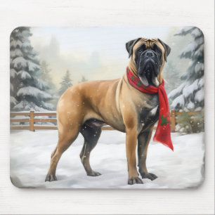 Bullmastiff Dog in Snow Christmas Mouse Pad