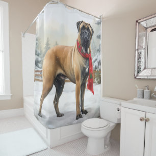 Bullmastiff Dog in Snow Christmas Shower Curtain