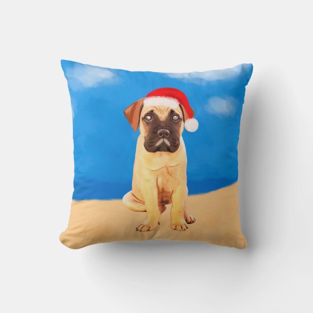 Bullmastiff Dog On Beach Christmas Holiday Cushion (Front)