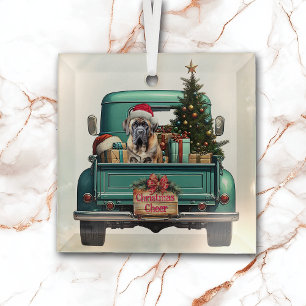 Bullmastiff Dog Retro Truck Christmas Glass Tree Decoration