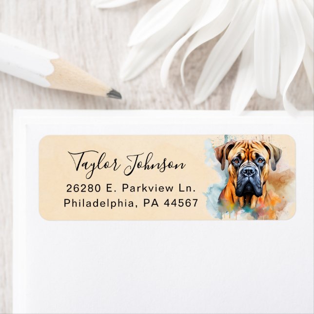 Bullmastiff Dog Return Address Label (Insitu)