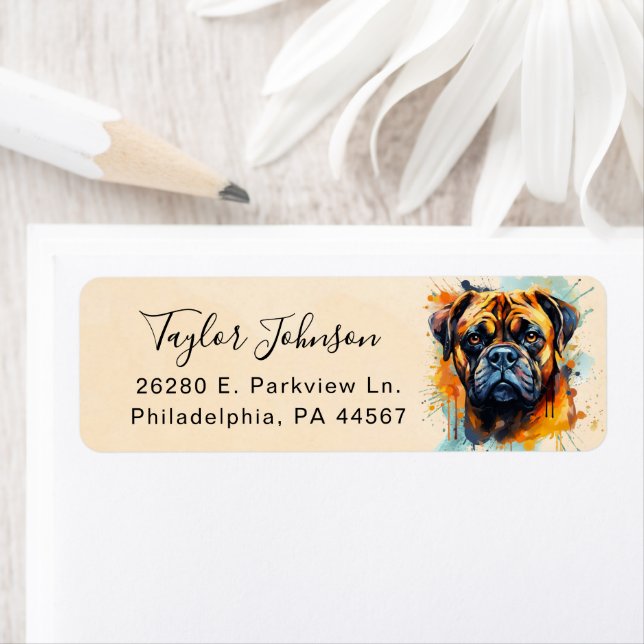 Bullmastiff Dog Return Address Label (Insitu)