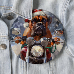 Bullmastiff Dog Riding Motorcycle Christmas 6 Cm Round Badge