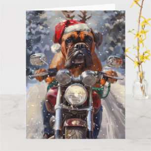 Bullmastiff Dog Riding Motorcycle Christmas Card