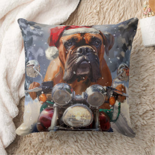 Bullmastiff Dog Riding Motorcycle Christmas Cushion