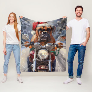 Bullmastiff Dog Riding Motorcycle Christmas Fleece Blanket