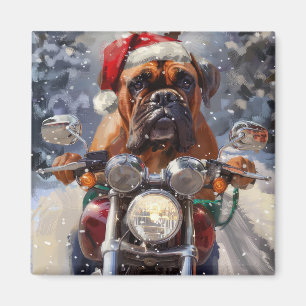 Bullmastiff Dog Riding Motorcycle Christmas  Magnet
