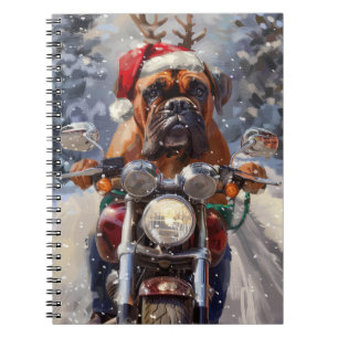 Bullmastiff Dog Riding Motorcycle Christmas Notebook