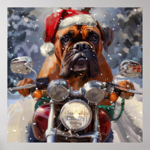 Bullmastiff Dog Riding Motorcycle Christmas  Poster