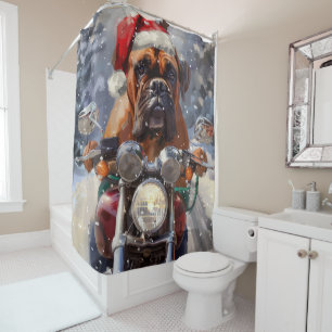 Bullmastiff Dog Riding Motorcycle Christmas Shower Curtain