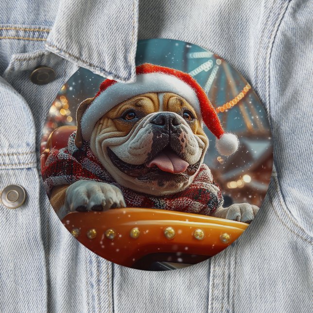 Bullmastiff Dog Roller Coaster Christmas  6 Cm Round Badge (In Situ)