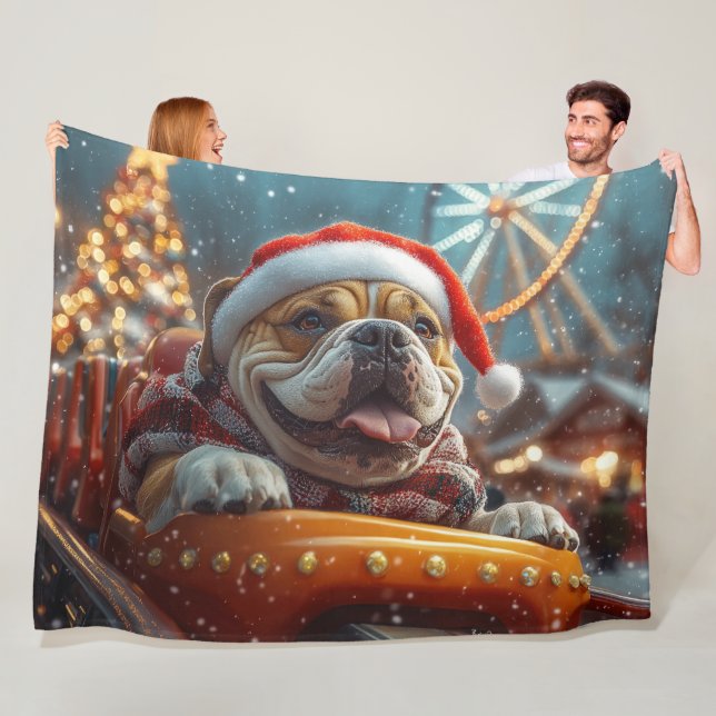 Bullmastiff Dog Roller Coaster Christmas  Fleece Blanket (In Situ)