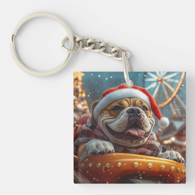 Bullmastiff Dog Roller Coaster Christmas  Key Ring (Front)