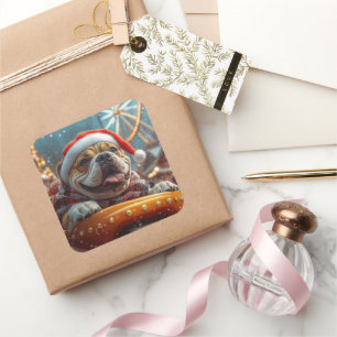 Bullmastiff Dog Roller Coaster Christmas  Square Sticker