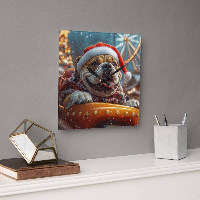Bullmastiff Dog Roller Coaster Christmas  Square Wall Clock (Office)