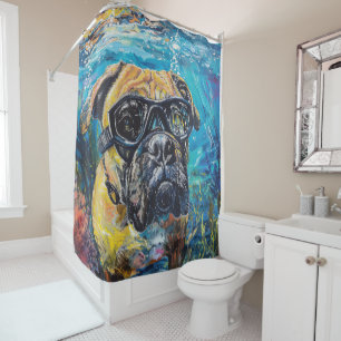 Bullmastiff Dog Scuba Diving Underwater Shower Curtain
