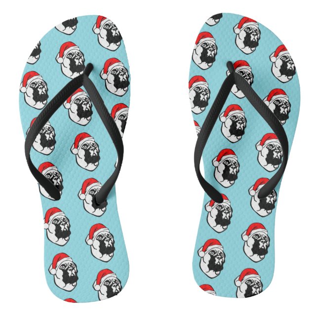Bullmastiff Dog with Christmas Santa Hat Pattern Thongs (Footbed)