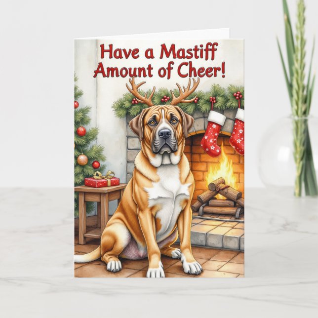 Bullmastiff Funny Christmas Holiday Greeting Card (Front)