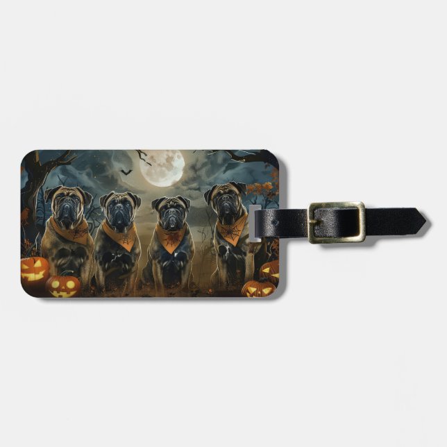 Bullmastiff Halloween Spooky Luggage Tag (Front Horizontal)