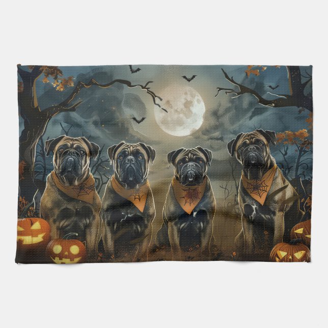 Bullmastiff Halloween Spooky Tea Towel (Horizontal)