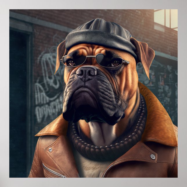 Bullmastiff Hipster Dog Poster (Front)
