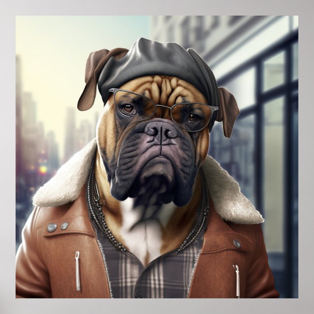 Bullmastiff Hipster Dog Poster (Front)