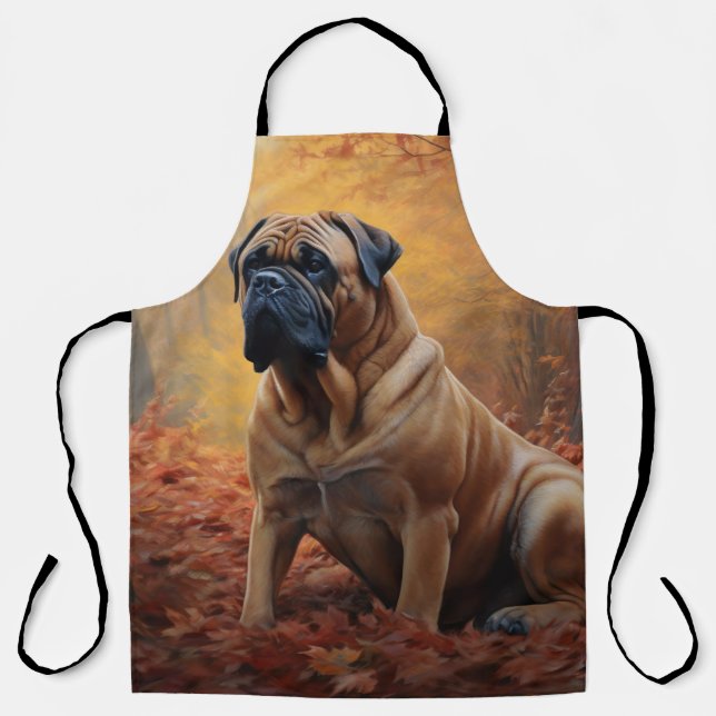 Bullmastiff  in Autumn Leaves Fall Inspire Apron (Front)