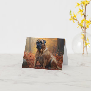 Bullmastiff in Autumn Leaves Fall Inspire Card