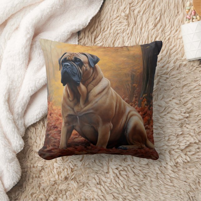 Bullmastiff  in Autumn Leaves Fall Inspire Cushion (Blanket)