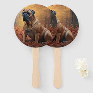 Bullmastiff in Autumn Leaves Fall Inspire Hand Fan
