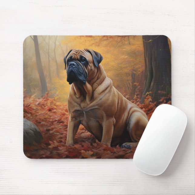 Bullmastiff  in Autumn Leaves Fall Inspire Mouse Pad (With Mouse)