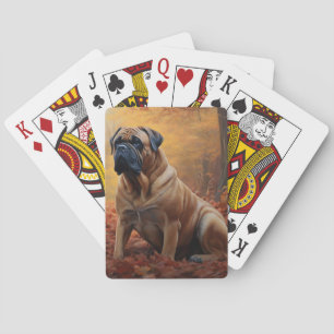 Bullmastiff in Autumn Leaves Fall Inspire Playing Cards