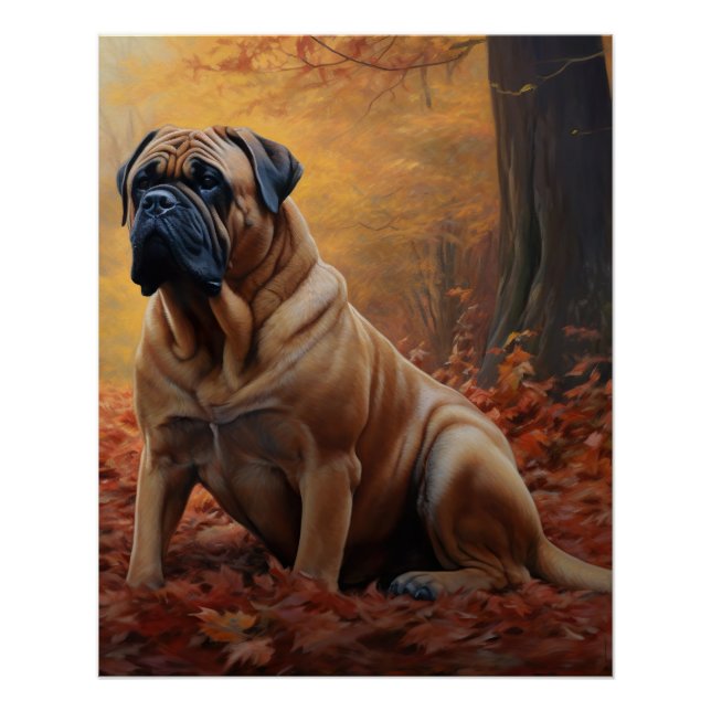 Bullmastiff  in Autumn Leaves Fall Inspire Poster (Front)