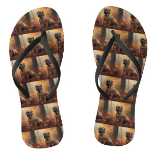 Bullmastiff  in Autumn Leaves Fall Inspire Thongs