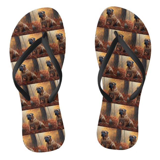 Bullmastiff  in Autumn Leaves Fall Inspire Thongs (Footbed)