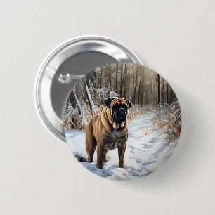 Bullmastiff Let It Snow Christmas 6 Cm Round Badge