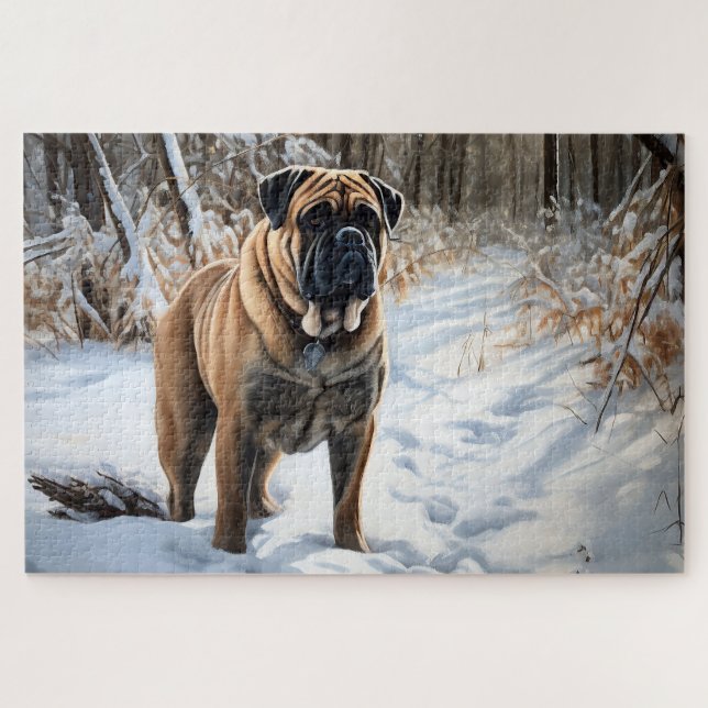 Bullmastiff Let It Snow Christmas Jigsaw Puzzle (Horizontal)